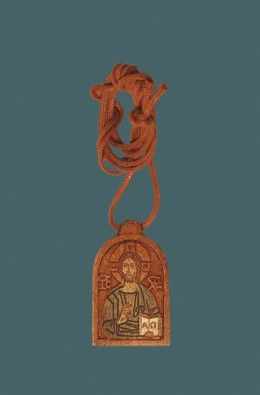 Medalha De Cristo - Azul / Ocre - 4 Cm
