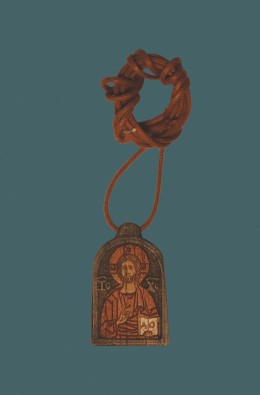 Medalha De Cristo - Bordeaux / Azul - 4 Cm