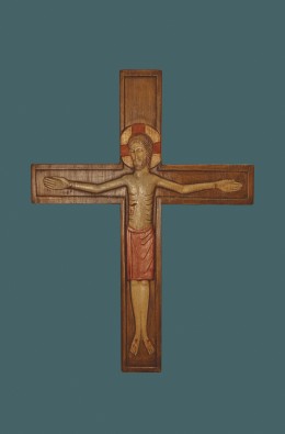 Cristo En La Cruz - Rojo / Fondo Ocre - 33 Cm