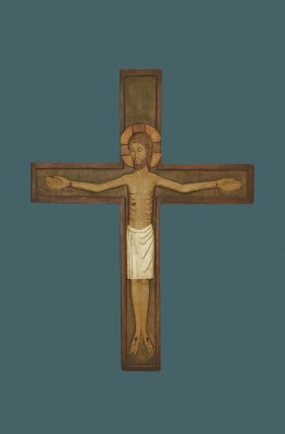 Cristo Em Cruz - Branco / Fundo Verde - 33 Cm